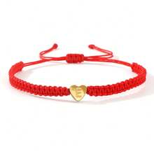 1pc Minimalist Stainless Steel Gold Hollow Heart Initial Letter 26 Alphabet Red Braided Bracelet, Customizable Initial Heart Bracelet, Couples Letter Name Bracelet Gift, Friendship Jewelry, Unisex Adjustable Design, Suitable For Boyfriend, Girlfriend, Best Friend Anniversary Birthday Gift - Red - View 20