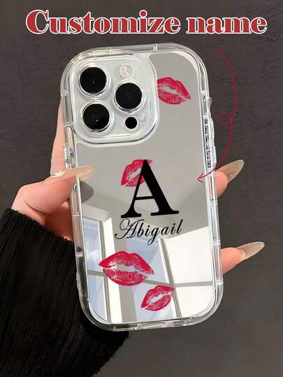 1pc Customized Personalized Letter & Red Lip Graphic Mirror Phone Case Cover Compatible With IPhone 11 12 13 14 15 16 Pro Max,Cell Phones & Accessories,Chic Autumn,Fashionable Personalized Phone Case,Boyfriend,Girlfriend,Family,Friends,Grandparents,Couple,For Anniversaries,For Birthdays,Cute Phone Cases