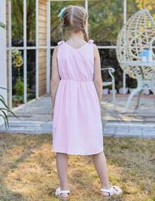 2025 BestEnlifety 3-10T Girls Dresses Sleeveless Summer Dress Bowknot Strap Sundress - 草莓條紋 - 查看 11