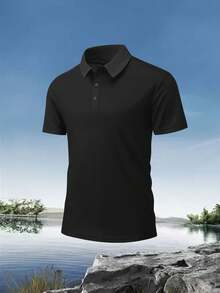 Classic Short Sleeve Polo Shirt For Men, Solid Color Collared T-Shirt, Casual Versatile, Spring/Summer - Black - View 1