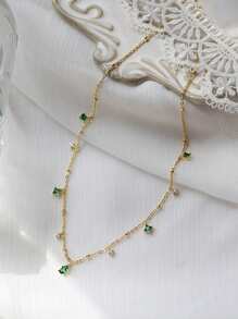 1pc Sparkling Green Zirconia Stone Necklace, Fashionable & Luxurious Unique Niche Design Delicate Clavicle Chain, Versatile For Daily Wear, Party And Gathering