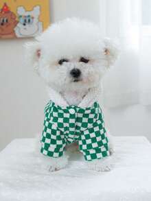 PETCIRCLE 1pc Pet Clothes, Dog/Cat Apparel, Small Dog/Puppy Outfit, Cute Pet Clothes, Small Dog/Cat Autumn/Winter Warm Comfortable Plaid Hoodie - Multicolor - View 4