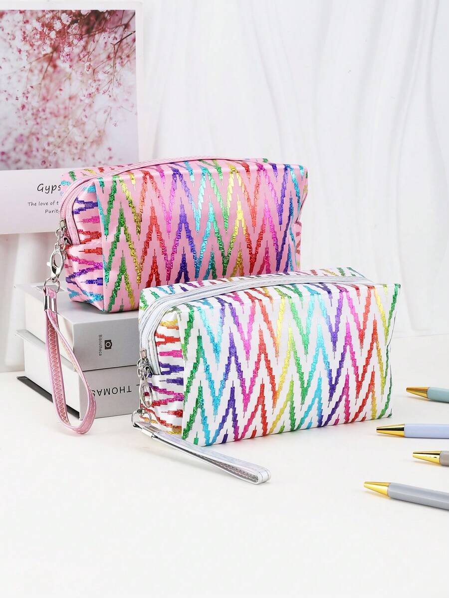 1/2 件防水铅笔盒，便携式铅笔盒，方便携带，化妆包，洗漱包学校用品创意礼物感恩节，圣诞节，生日万圣节装饰返校文具收纳袋 - 彩色 - 查看 1