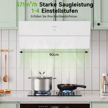 IsEasy 90 Cm Extractor Hood, White Inclined Kitchen Hood, Class A++, 594 M³/H, 4 Speed, LED Lighting, Evacuation Or Recycling, 2 Carbon Filters Included [Energy Class A++]