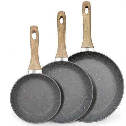 Cookware Set With Thickened Bottom And Non Stick Coating Wooden Handle For Easy Cleaning, Suitable For Various Stoves And Kitchen Cooking
