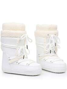 Women's Faux Shearling Boots, Comfortable Fluffy Warm Short Outdoor/Indoor Flat Shoes, Mid-Calf Boots, Thermal Lined Space Boots, Warm Snow Boots