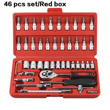 1Set (46Pcs) Auto Mechanical Repair Wrench Set Socket Wrench Toolbox Set Hardware Set Quick Ratchet Wrench Chrome Vanadium Steel Multifunctional Home Repair Tools - 1Set(46Pcs) - View 13