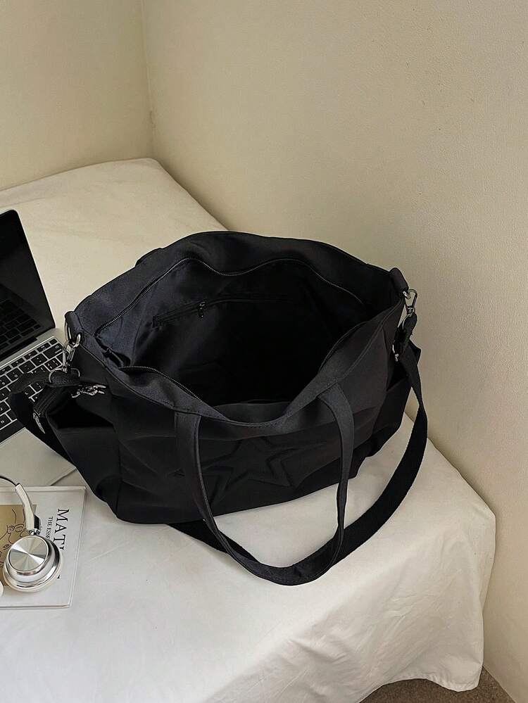 Nuova borsa a tracolla casual di tela alla moda con motivo a stelle e tasche multiple, inclusa una borsa portamonete - nero - Visualizzare 9