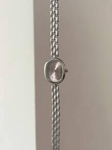 1件女士金合金手镯腕表，椭圆形表盘，时尚白色指针，休闲优雅罗马数字石英表，适合日常装饰佩戴 - 灰色 - 查看 13