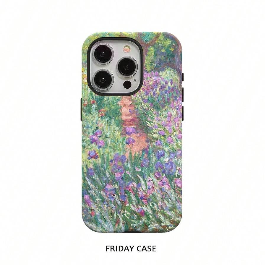 Glossy 2-In-1 Phone Case Featuring Oil Painting Flowers Inspired By Monet, Designed For Iphone17, 16 Pro Max, 15 Pro, 13, 11, 12, XS, 8 Plus, And 7 With Double Layer Protection. - trắng - Xem 1