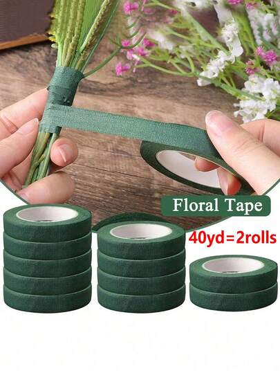 40m/2 Rolls Or 80m/4 Rolls Garden Floral Stem Wrap Tape, Green Florist Tape For Bouquet, DIY Craft, Decoration, Wedding, Mother's Day, Easter
