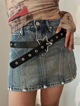 1pc Women's Punk Style Pentagram Grommet Adjustable Waist Belt, Y2K Baddie Star Grommet, Versatile For Dress, Jeans, Suitable For Casual, Party, Halloween Summer, School