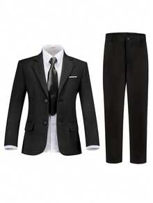 Tween Boy Single Breasted Blazer & Trousers - Black - View 4