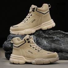 GUYISA Steel Toe Safety Boots, High Top Anti-Crush Anti-Puncture Rubber & Plastic Sole, 4 Seasons, Construction Worker Style Men's Safety Shoes - Khaki - View 5