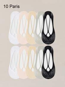 5 Pairs Solid Color Bow Cartoon Women Summer Thin Mesh Breathable Invisible Socks With Silicone Anti-Slip Boat Socks