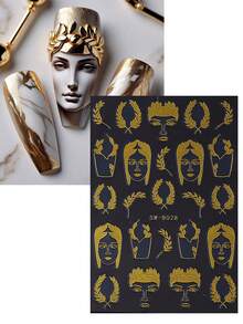 2 件装奢华烫金金色美甲贴纸几何麦穗图案魅力贴花自粘美甲装饰美甲配件适合女士女孩 DIY 家居沙龙设计