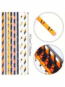 15pcs Halloween Paper Straws - Spooky Party Straws , Featuring Festive Halloween Designs Like Ghosts, Skulls, Pumpkins And Bats! Cocktail Decorations, Themed Desserts And Spooky Beverage Presentations. - Multicolor - View 8