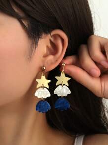 1Pair Summer Beach Vacation Ocean Elements Style Starfish Carving Patterns Shell Drop Earrings For Women Girls Accessories Jewelry
