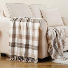 Summer Plaid Throw Blanket For Couch, Farmhouse Checkered Decor Throw, Lightweight Beige Throw Blankets For Bed Sofa,Living Room, 50"X60" - 米色&白色 - 查看 1