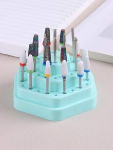 Caja de almacenamiento de herramientas para uñas con 48 agujeros, organizador hexagonal a prueba de polvo para exhibir y clasificar brocas de pulidora para máquina de uñas y suministros de salón en el hogar - Multicolor - Ver 6