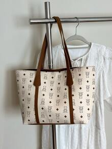 休闲大容量菱形图案蝴蝶结托特包，简约时尚手提包，2025年新款 - 白色 - 查看 4