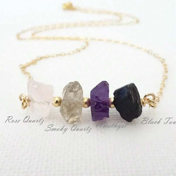 1pc Original Empath Protection Necklace With Rose Quartz, Black Tourmaline, Smoky Quartz And Amethyst Gemstones Great Gift For Women