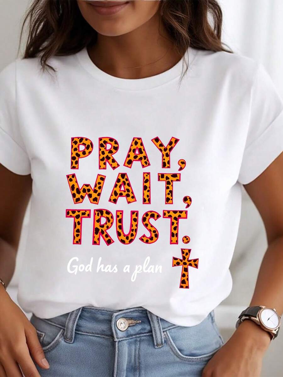 Ladies' T-Shirt, Summer Women's Fun Letter Printed T-Shirt, Available In Black/White, Casual Round Neck T-Shirt, Suitable For Summer Vacation Top.