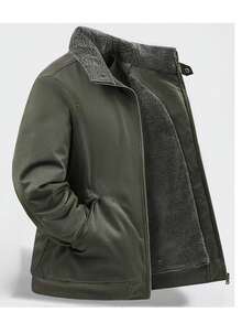 Men's Jacket Stand Collar Workwear Thermal Lining Thick Casual Outerwear, Autumn/Winter - Army Green - View 3