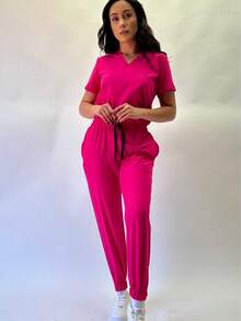 Uniformes Quirurgicos Filipina Cuello V Jogger Scrub Pijama  Liso    Casual    Suave    Quirurgicos - Rosa Fucsia - Ver 4
