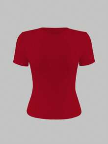 XLLAIS 2026 Small Round Neck Short Sleeve Tops Solid Basic Skinny Sport Fit Women Casual Red T-Shirt Four Season Near Year Red Top Summer - Bright Red - View 6