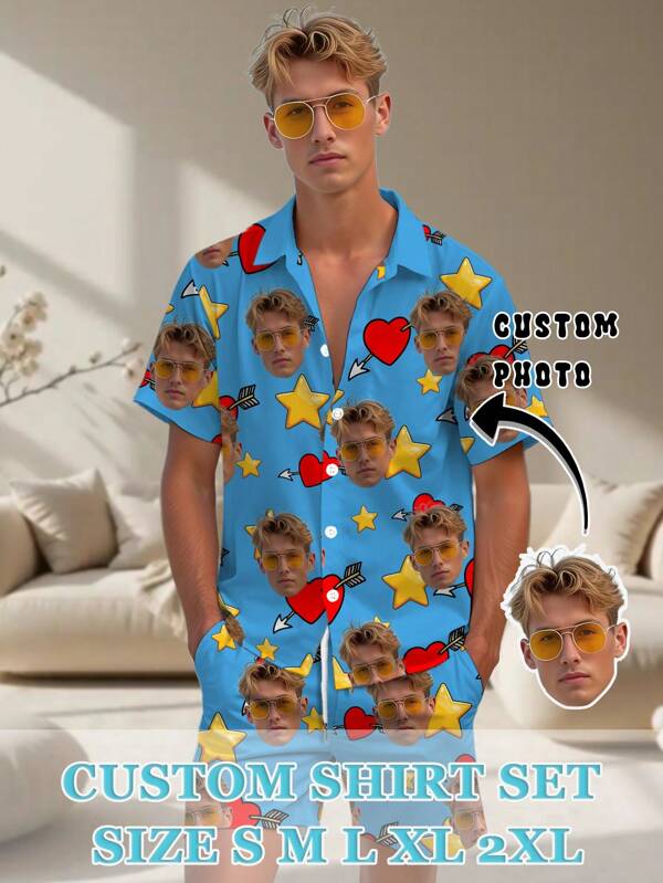 Custom Face Short Sleeve Pajamas Set For Woman Man Custom Pet Dog Photo Pajama Set, Pajmas Set Pajama Party Gift For Him Her Pajama Party Birthday Gift Holiday Gift