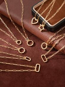 1pc Simple Fashion Love Looped Ring Pentagonal Star Looped Ring Oval Looped Ring Fried Dough Twists Looped Ring Chain Necklace, Can Be Used For DIY Women's Necklace, Electroplated 18K Gold Waterproof Sweatproof, Suitable For Daily Use, Women's Jewelry, DIY Accessories