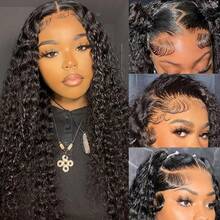 5x5 4x4 13x4 13x6 卷曲耳边蕾丝前假发，200% 密度柔软蓬松杰瑞卷发，5*5 4*4 戴上即走，无胶预切高清蕾丝前闭合假发，深卷发 8-16 英寸鲍勃假发，耐热纤维合成混合人发混合假发，适合女性，自然黑色，8-36 英寸预切蕾丝适用于 4x4 5x5 - 自然色&黑色系 - 查看 7