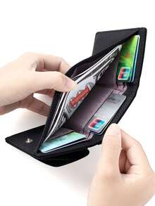 New Women Mini Wallet, Short Bifold Wallet, Large Capacity Coin Purse, Trifold Wallet, Women Wallet, Men Wallet, Small Men Wallet, Men Leather Wallet - Black - View 2