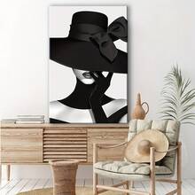 1 pieza.Pintura en lienzo con marco de madera, Dama en blanco y negro, Obra de arte para decoración de oficina, hogar y sala de estar, Regalos de Halloween y Navidad. - Negro - Ver 7