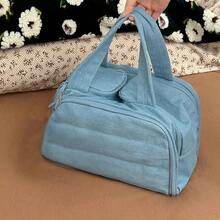 Large Capacity Waterproof Toiletry Bag,Travel Lightweight Large Wide-Open Travel Bag For Women, Puffy Cosmetic Makeup Bag Organizer With Handle For Accessories,Essentials, Toiletries - 牛仔褲 - 查看 3