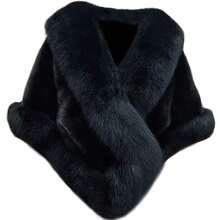 Women's Faux Fur Coat Wedding Cloak Cape Shawl For Evening Party For Dress,Travel Essential,Holiday - Black - View 1