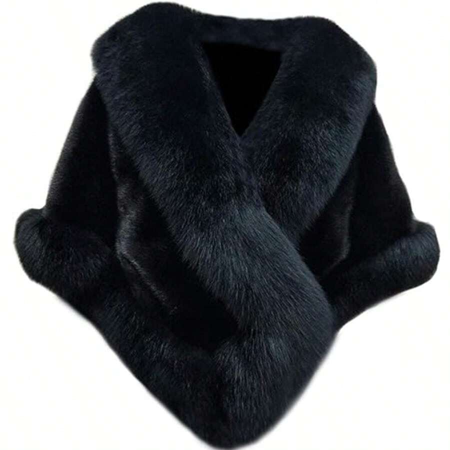 Women's Faux Fur Coat Wedding Cloak Cape Shawl For Evening Party For Dress,Travel Essential,Holiday - Black - View 1