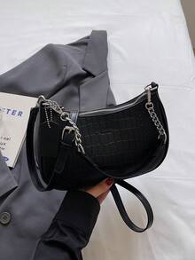 1 geantă de umăr pentru femei din PU de culoare solidă, geantă la subraț pentru naveta la serviciu, versatilă, geantă crossbody cu curea reglabilă