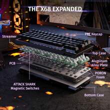 ATTACK SHARK X68 HE Wired Mechanical Gaming Keyboard 60%, Hall Effect Magnetic Switch With Quick Activation, Adjustable Driver, 8KHz Polling Rate, RGB Backlight, Top Mount, Side Printed Keycaps - 黑色 - 查看 8
