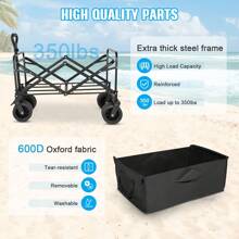 Big Wheels Collapsible Wagon Cart Foldable, Heavy Duty 350 LBS Beach Wagon With Silent All-Terrain Wheels, Folding Utility Grocery Cart With Side Pocket And Brakes For Camping Garden Sports, Black