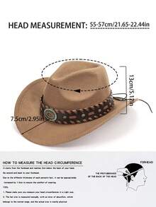 1 pieza Sombrero de vaquero occidental de poliéster bohemio con remaches, versátil para todas las estaciones y para ir y venir - Sombrero con forma de lágrima - Ver 7