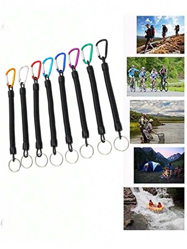 3pcs/6pcs Retractable Spring Keychain With Carabiner, Multi-Functional Anti-Lost Wrist Strap