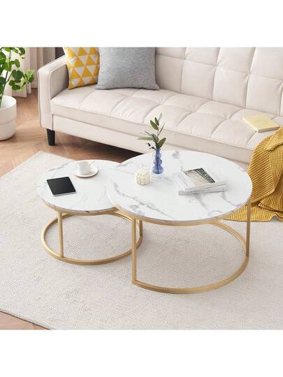 Set Of Coffee Tables, Round Side Living Room Tables MDF Tabletops Metal Frames, Nesting In Moderne Ideal Rooms view 7