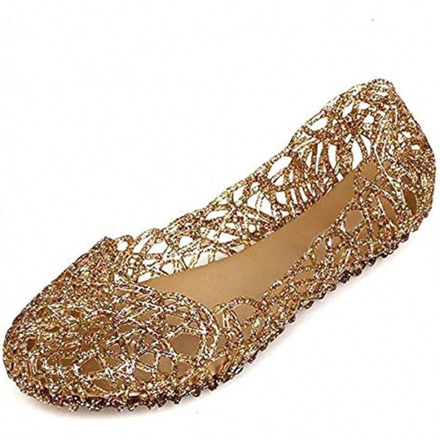 Womens Sandals Flat Jelly Shoes Slip On Hollow Out Loafers… - Vàng - Xem 1