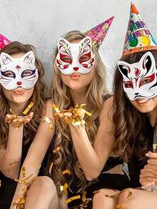 2/3 件猫面具、猫脸面具、手工面具、DIY 面具、狐狸脸手绘面具、动物服装、面具派对面具、万圣节狂欢节服装家具、派对礼物、派对礼品、1 件