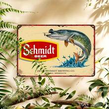 [1pc Schmidt Beer Vintage Sign] Schmidt Beer 1pc Vintage Metal Metal Tin Sign 12"X8" | UV Printed Retro Wall Art With Leaping Fish Design, Rustic Indoor/Outdoor Decor For Home, Bar, Cafe, Office | Durable Weather-Resistant, No Electricity Needed, Metal Wall Decor, Cafe Decoration, Weatherresistant Sign - Vintage - View 3
