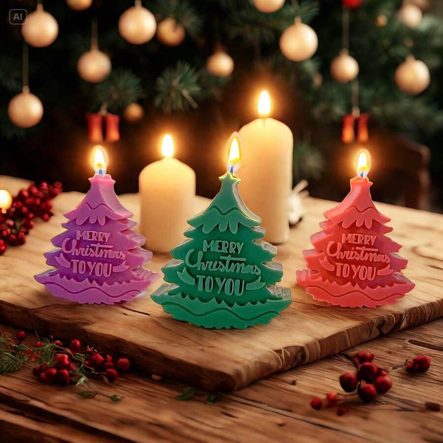 1 pieza Molde de vela de árbol de Navidad, Feliz Navidad, Manualidades DIY de yeso jabonoso y resina para decoraciones de fiesta de Navidad y regalos creativos