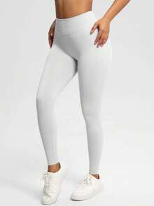 YESOBD Women 4 Way Stretch Sports & Outdoors Seamless Booty Sculpt Tummy Control Fitness Tights,No Front Seam High Waisted Workout Leggings For Women Buttery Soft Yoga Pants Gym Athletic Tights - 羽毛米色 - 查看 3