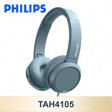 PHILIPS 飞利浦有线 3.5 毫米耳机，带双高清麦克风，HiFi 立体声，可折叠轻便耳机，重低音，适合家庭、办公室、移动、电脑、游戏、运动、学生、成人和儿童 - TAH4105（颜色：粉色、蓝色、黑色、白色），非常适合在线课程、教育、学习
